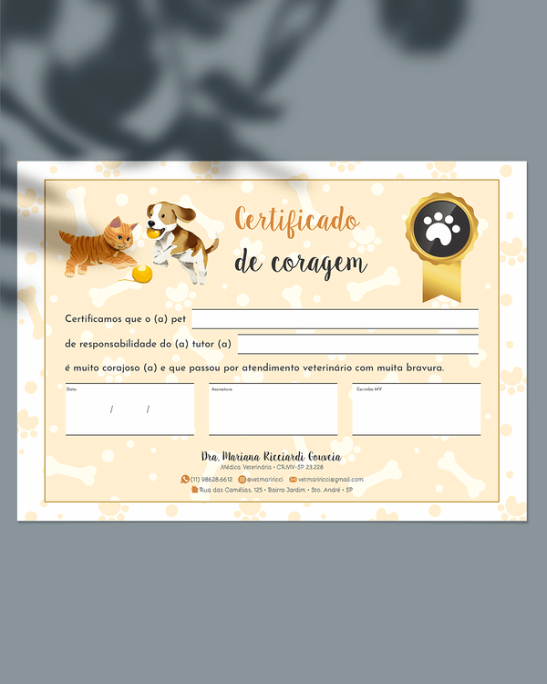 Certificado de coragem pet