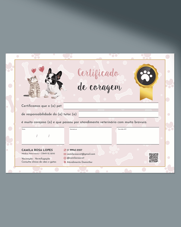 Certificado de coragem pet