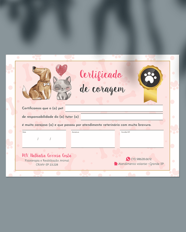 Certificado de coragem pet