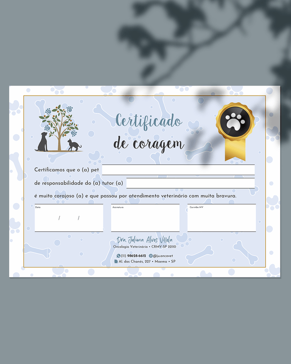 Certificado de coragem pet