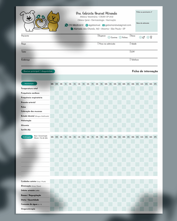 Ficha de internação veterinária