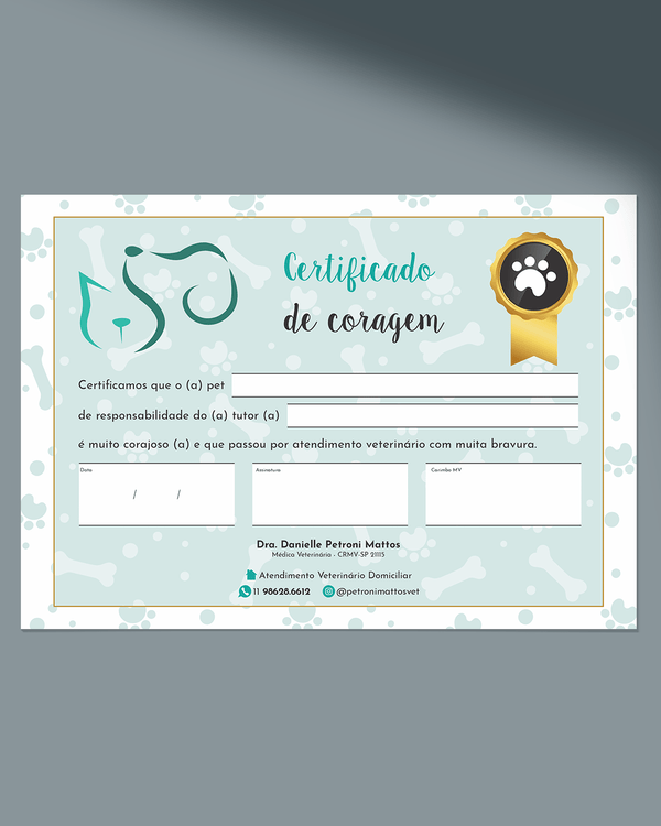 Certificado de coragem pet