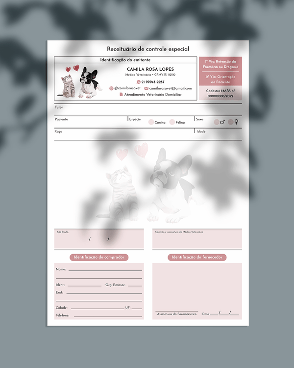 Receituário de controle especial veterinário