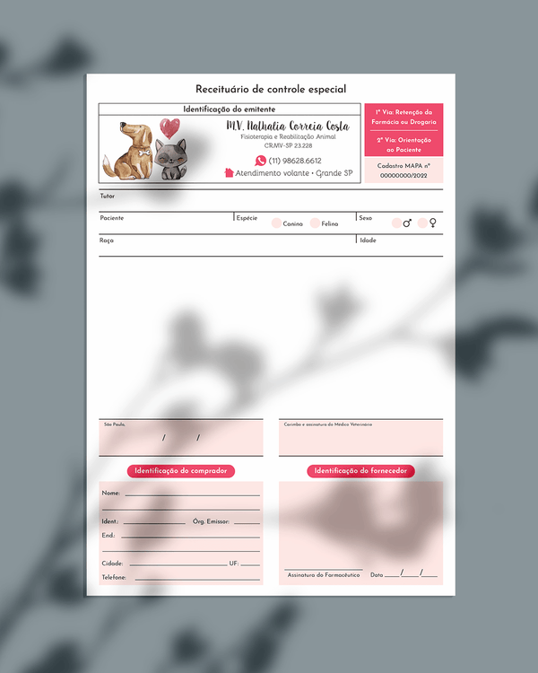 Receituário de controle especial veterinário