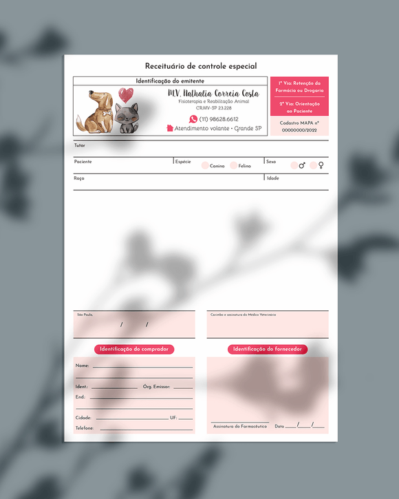Receituário de controle especial veterinário
