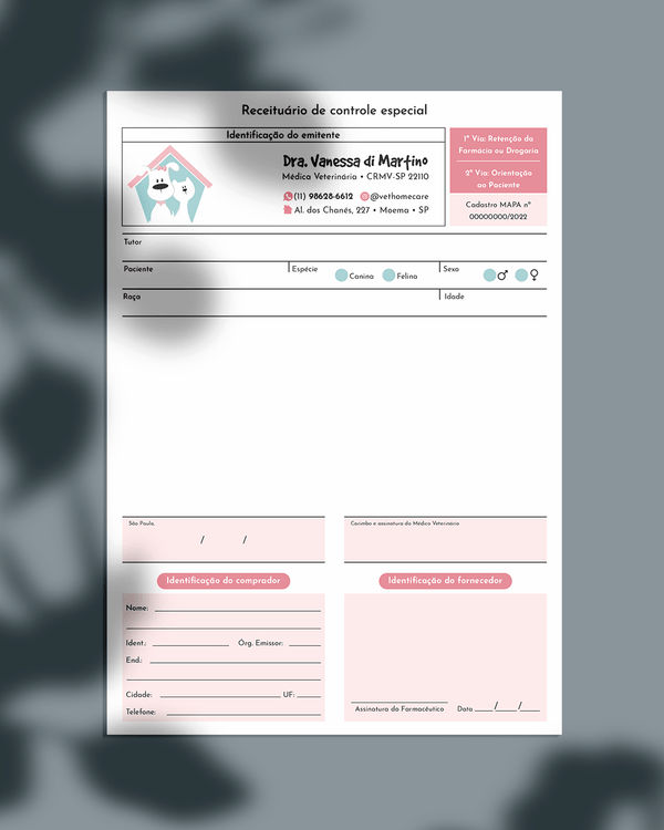 Receituário de controle especial veterinário