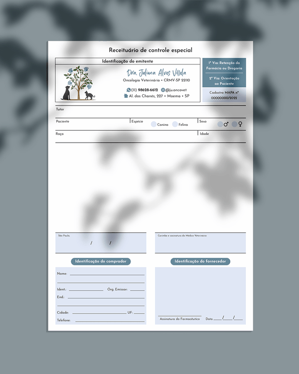 Receituário de controle especial veterinário