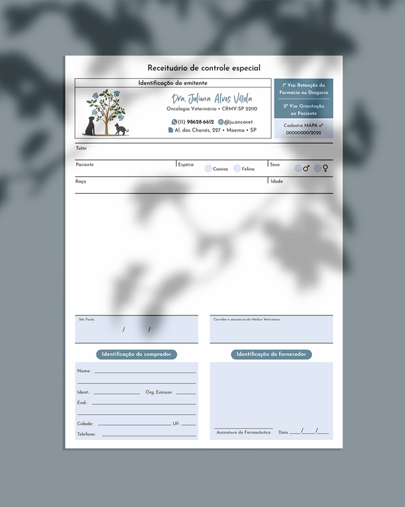 Receituário de controle especial veterinário