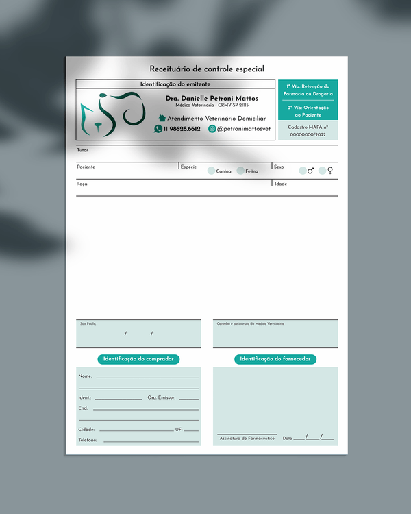 Receituário de controle especial veterinário