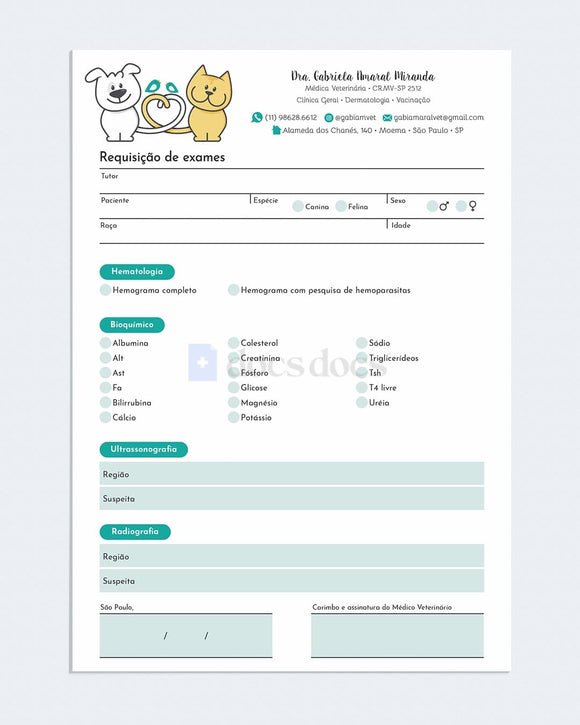 Requisição de exames veterinários