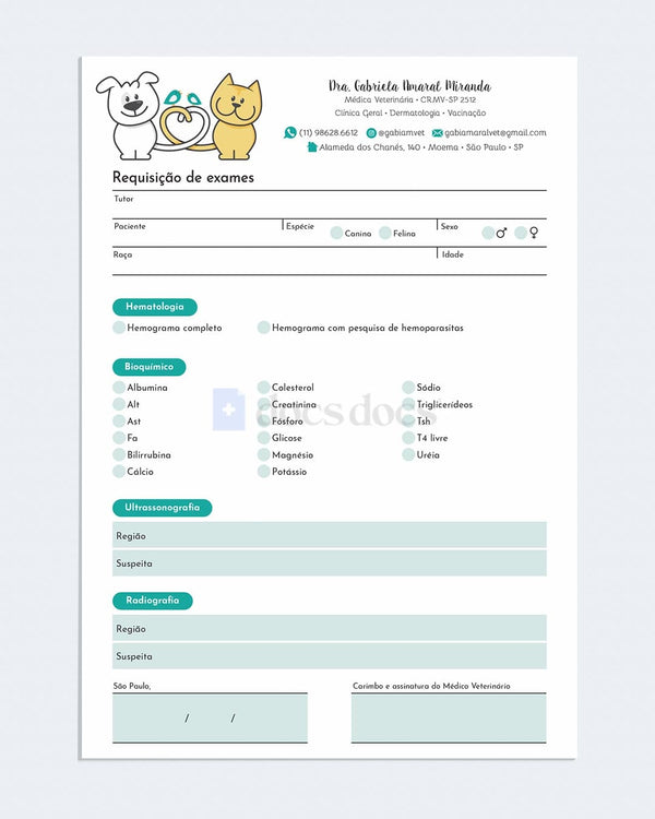 Requisição de exames veterinários