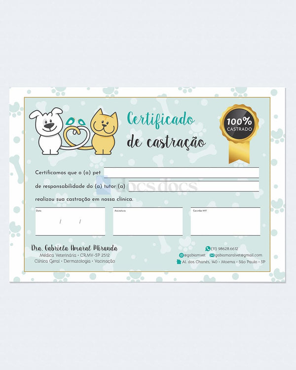 Certificado de castração para veterinários