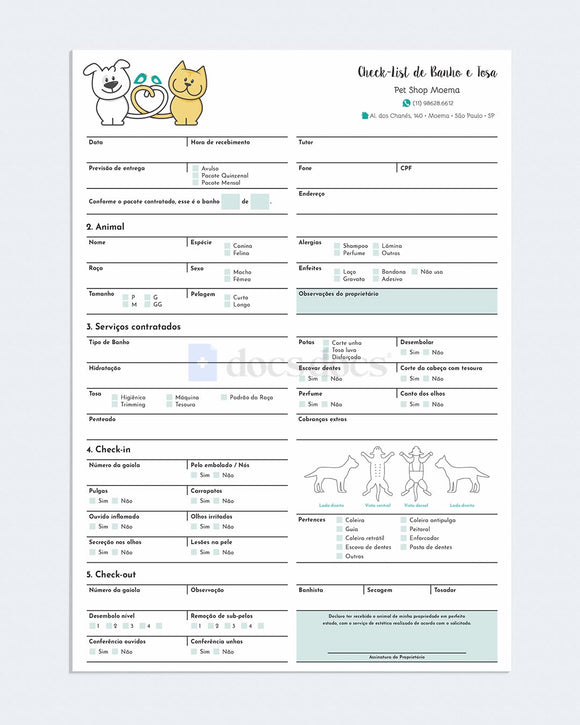 Check-list de banho e tosa