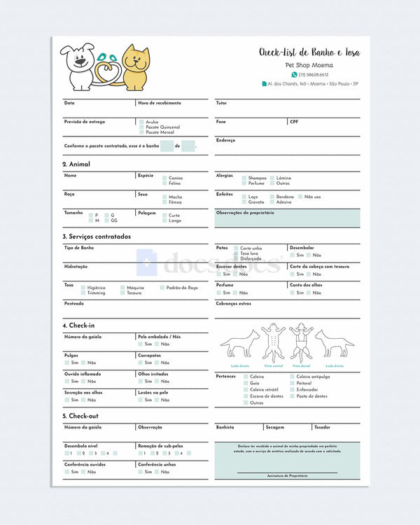 Check-list de banho e tosa