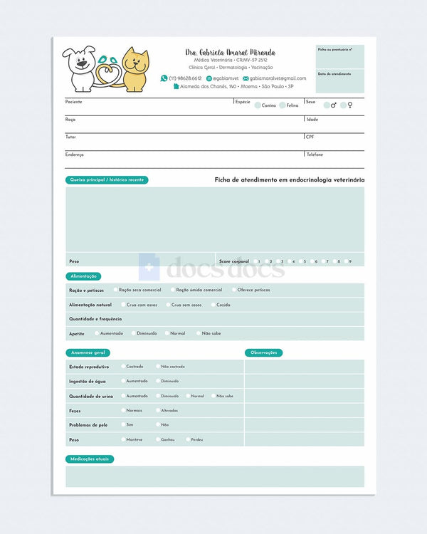 Ficha clínica de endocrinologia veterinária