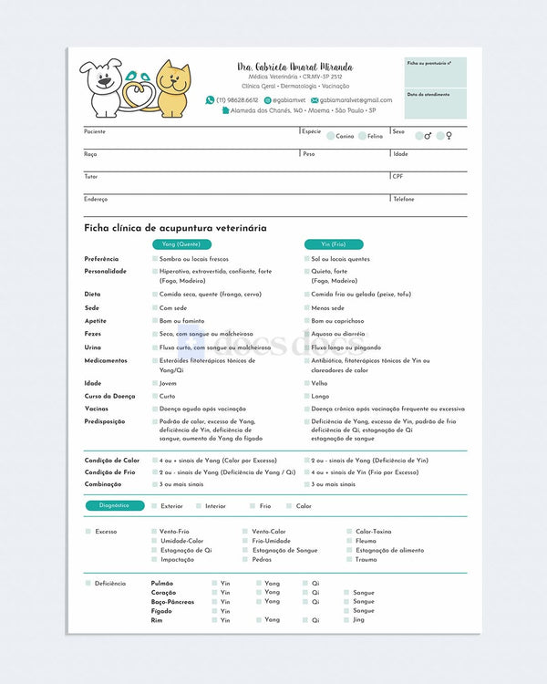 Ficha clínica de acupuntura veterinária