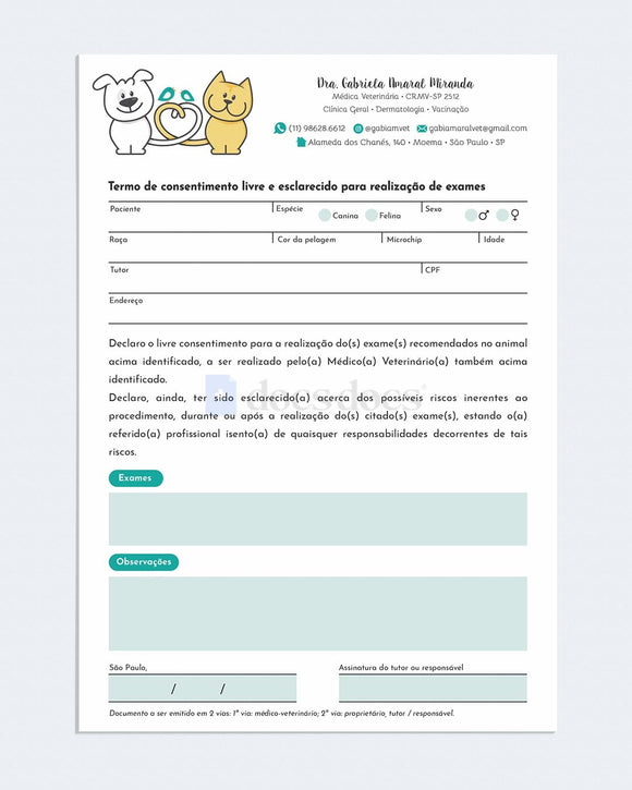 Termo de autorização para exames veterinários
