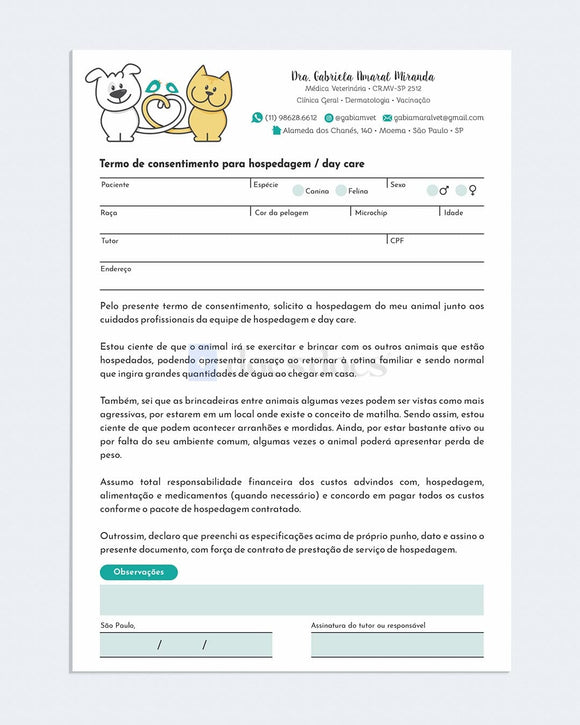 Contrato para creche, hotel e hospedagem de cães