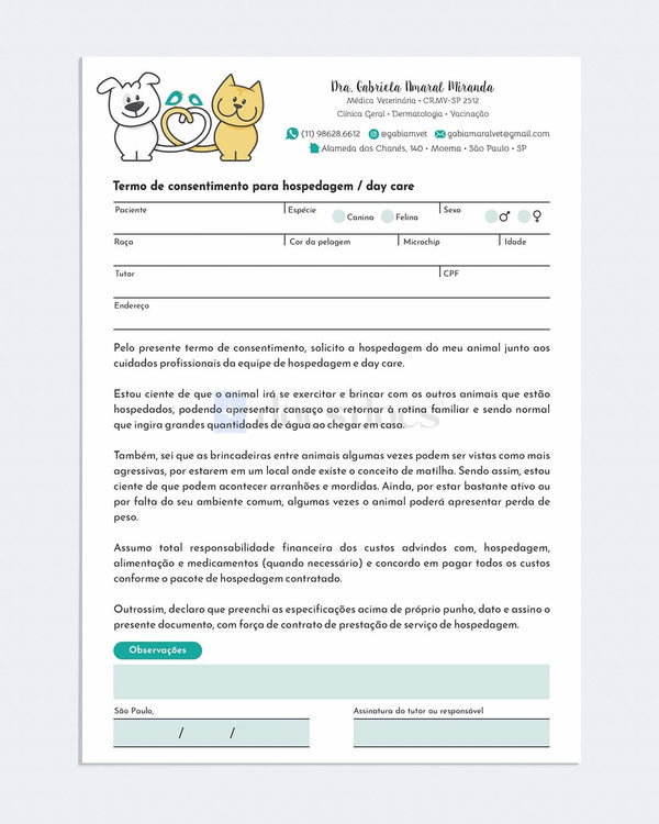 Contrato para creche, hotel e hospedagem de cães