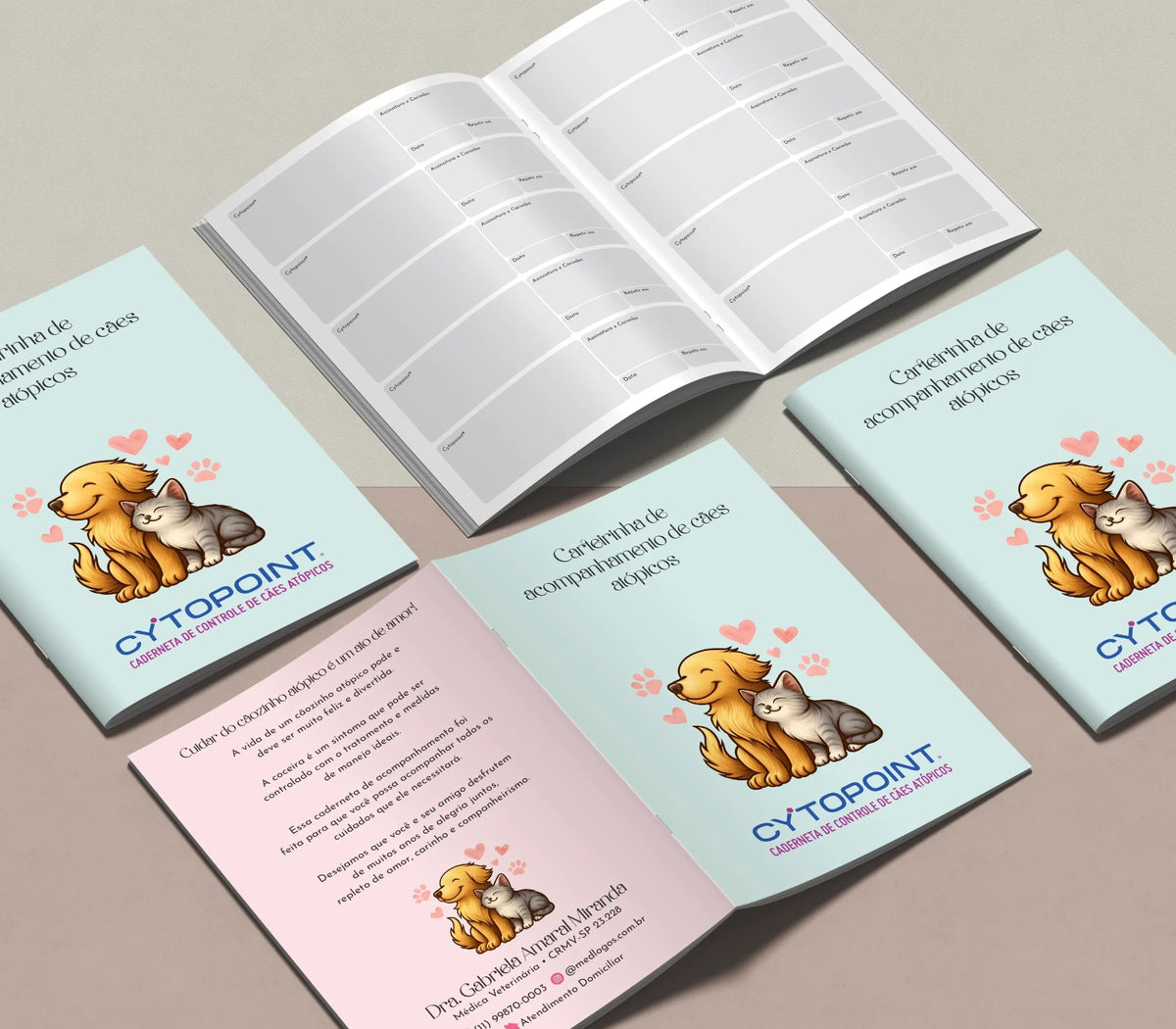 Conjunto de capa e páginas internas da caderneta de cães atópicos