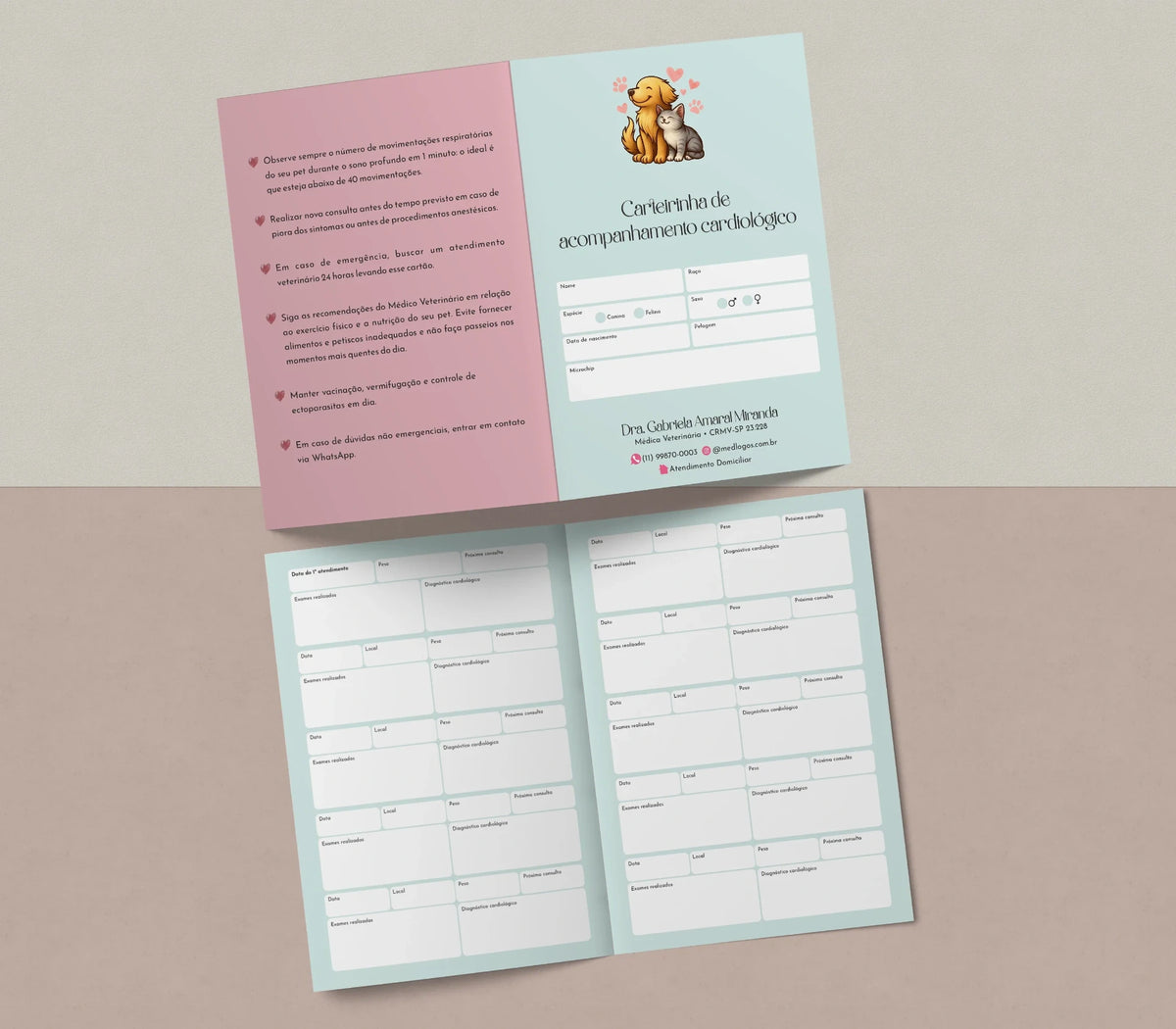 Carteira do paciente cardiológico com identificação e registros internos