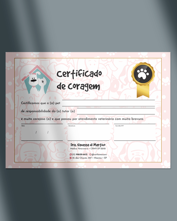 Certificado de coragem pet