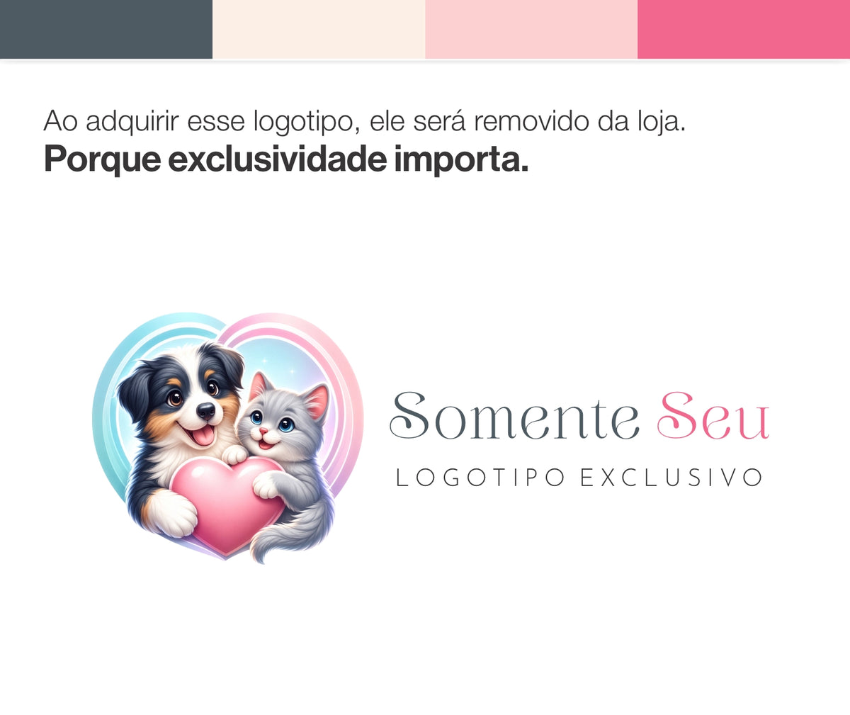 Logotipo veterinário exclusivo Carinho aplicado com nome de clínica, exemplo de personalização