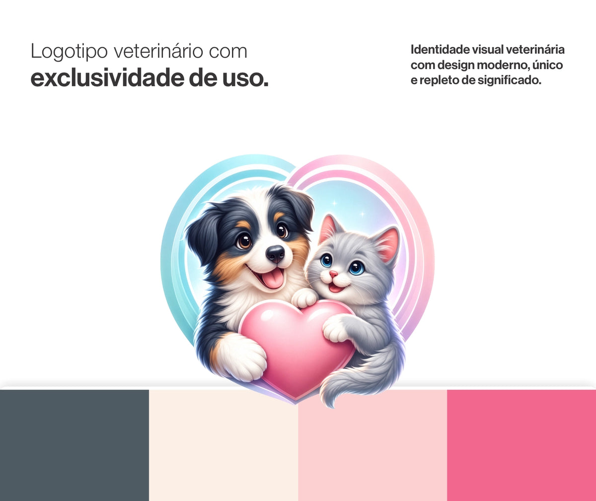 Paleta de cores e fonte do logotipo veterinário Carinho, identidade visual para clínica