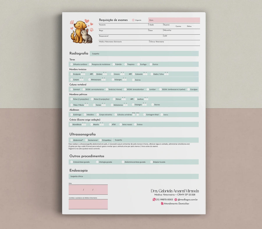 Solicitação de exames de imagem veterinária