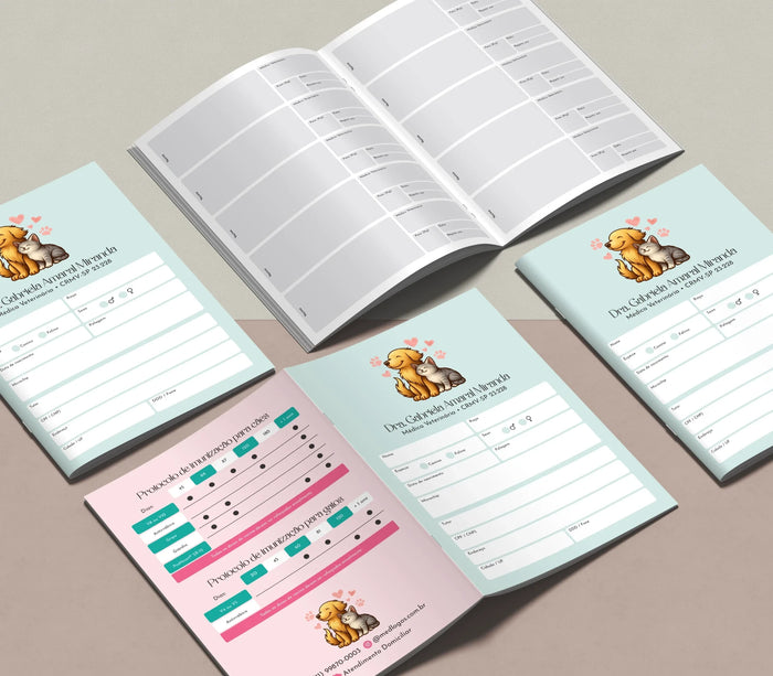 Conjunto do Passaporte Lite com capa de identificação, protocolo e páginas de registro de vacinas