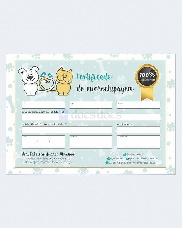 Certificado de microchipagem veterinária